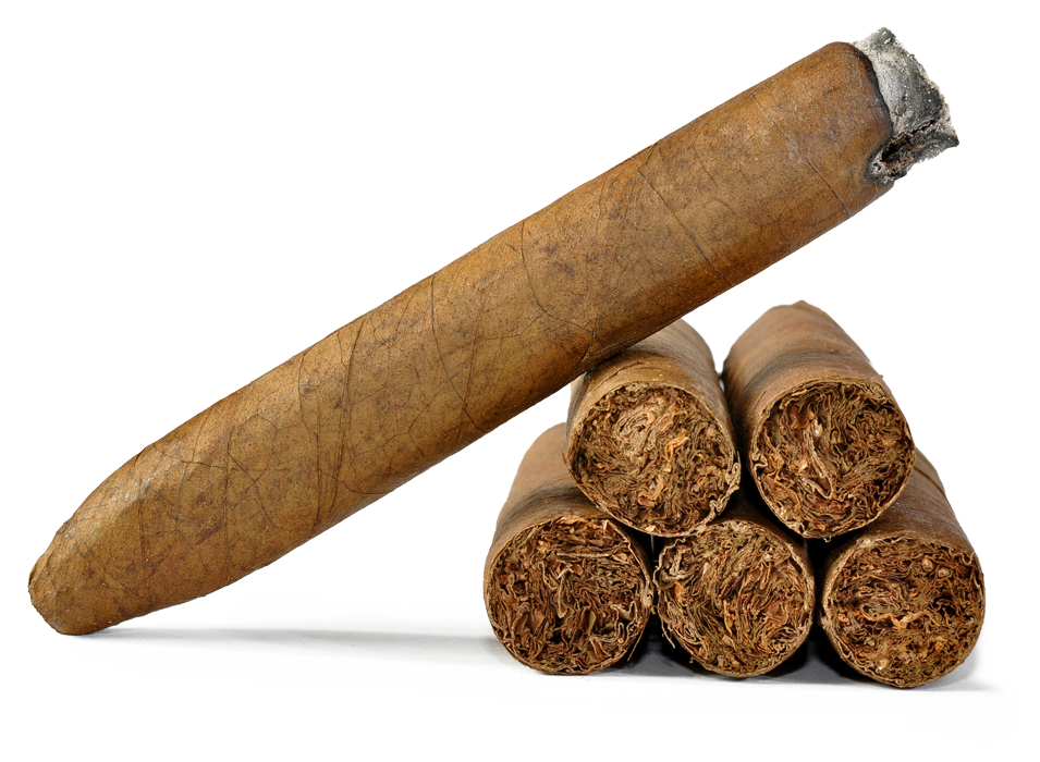 lit cigar leaning on stack of cigars